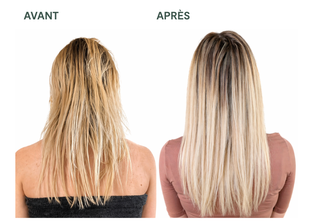 Cheveux longs lisses blonds, avant et après Silicone Détox