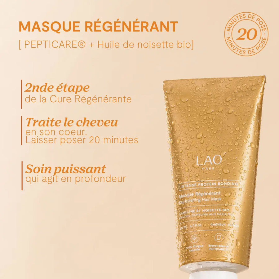 LAO Care Bond Repair Hair Mask, gold tube, PEPTICARE and organic hazelnut oil, 20 min