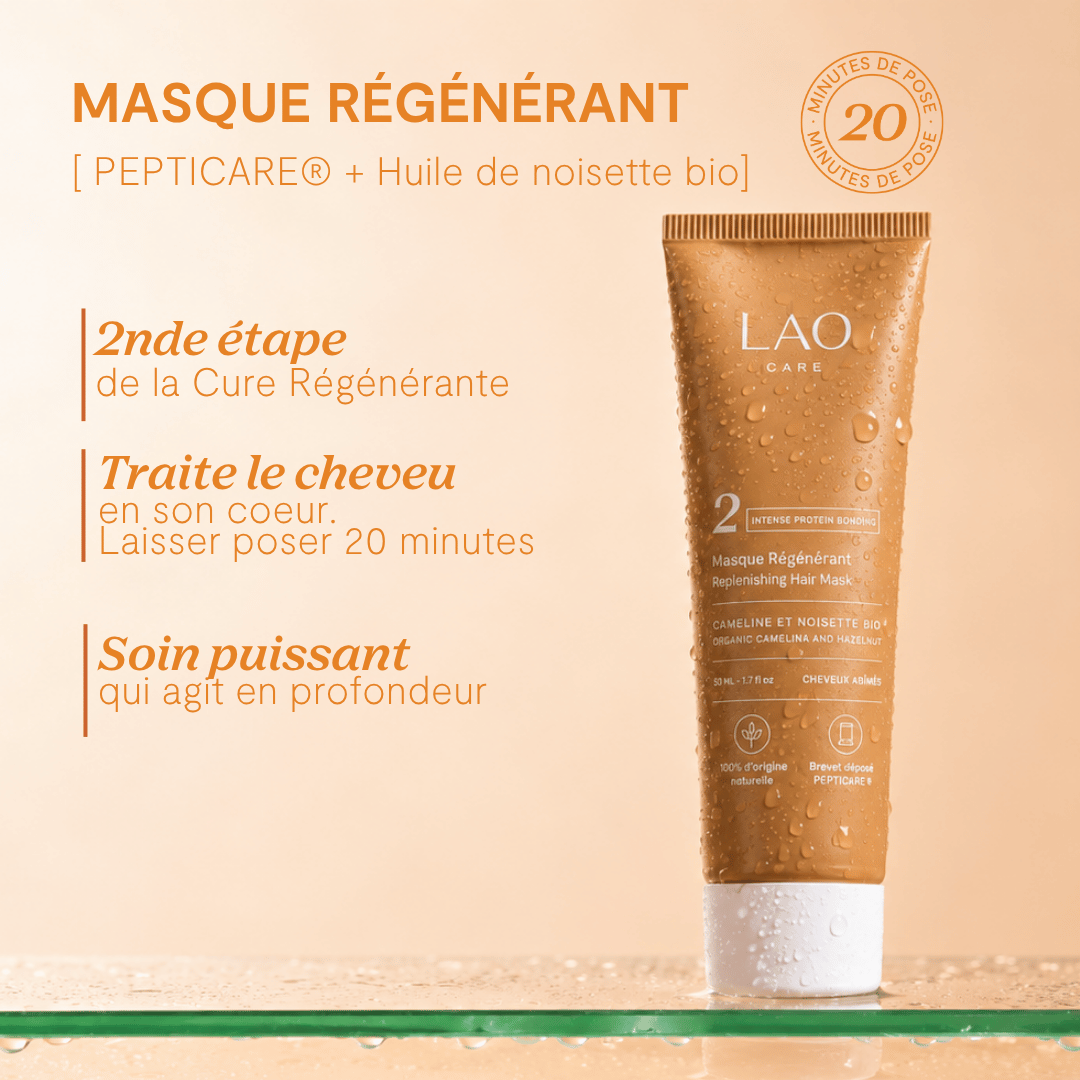 Bond Repair Haarmaske von LAO Care in Reisegröße, PEPTICARE und Bio-Haselnussöl