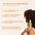 Femme aux cheveux bouclés tenant le Shampoing Régénérant Bond Repair, protocole de la Cure LAO Care