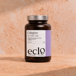 Collagène Eclo : flacon en verre ambré de 60 gélules sur fond travertin
