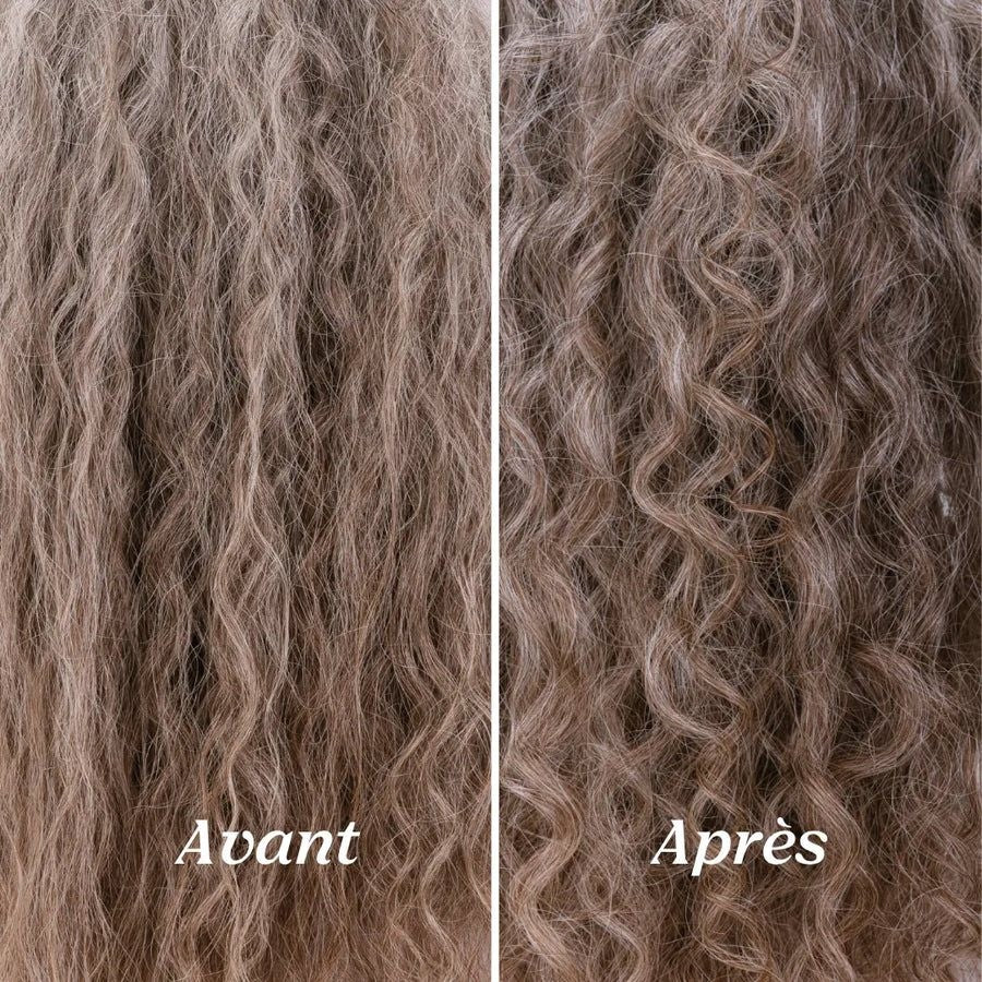 Avant et après la Gelée Boucles Légères sur cheveux gris frisés