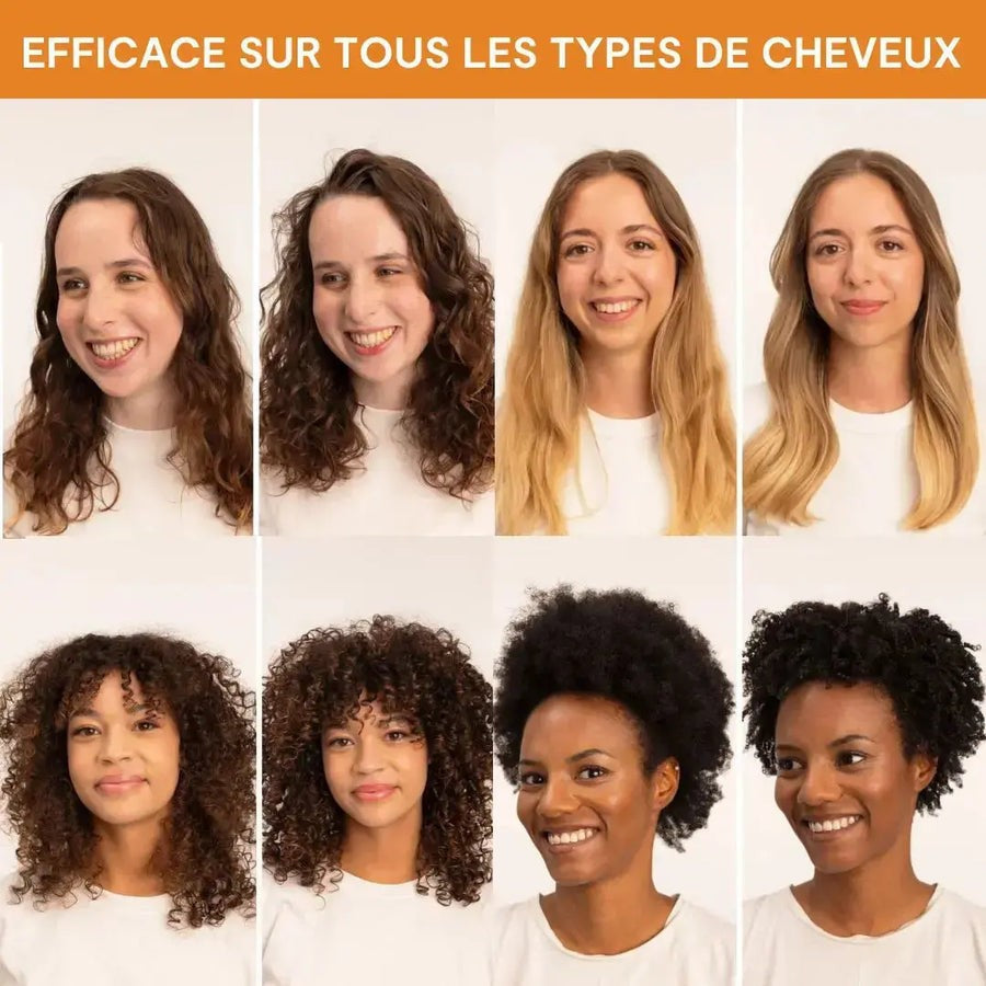 Efficace sur tous les types de cheveux : ondulés, lisses, bouclés, crépus