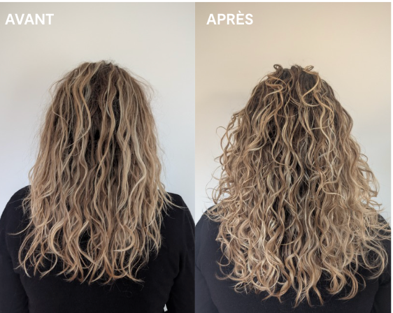Cheveux fins ondulés blonds, avant et après Silicone Détox